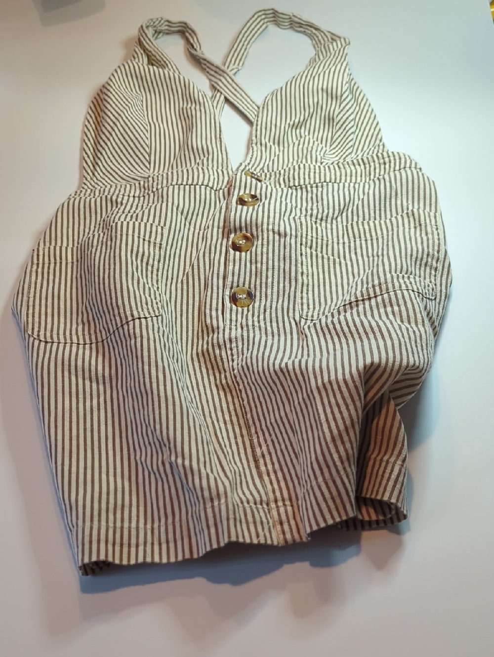 Japna Beige Striped Criss-Cross Back Skirt Romper Size Med - Picture 3 of 6